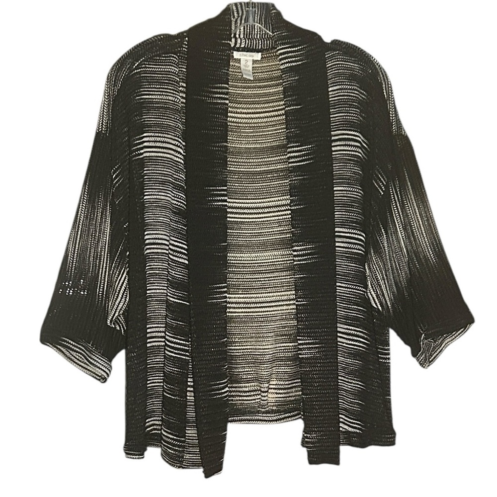Chico’s Travelers™ Collection Wheat Mesh Open Front Cardigan Black White Size 2